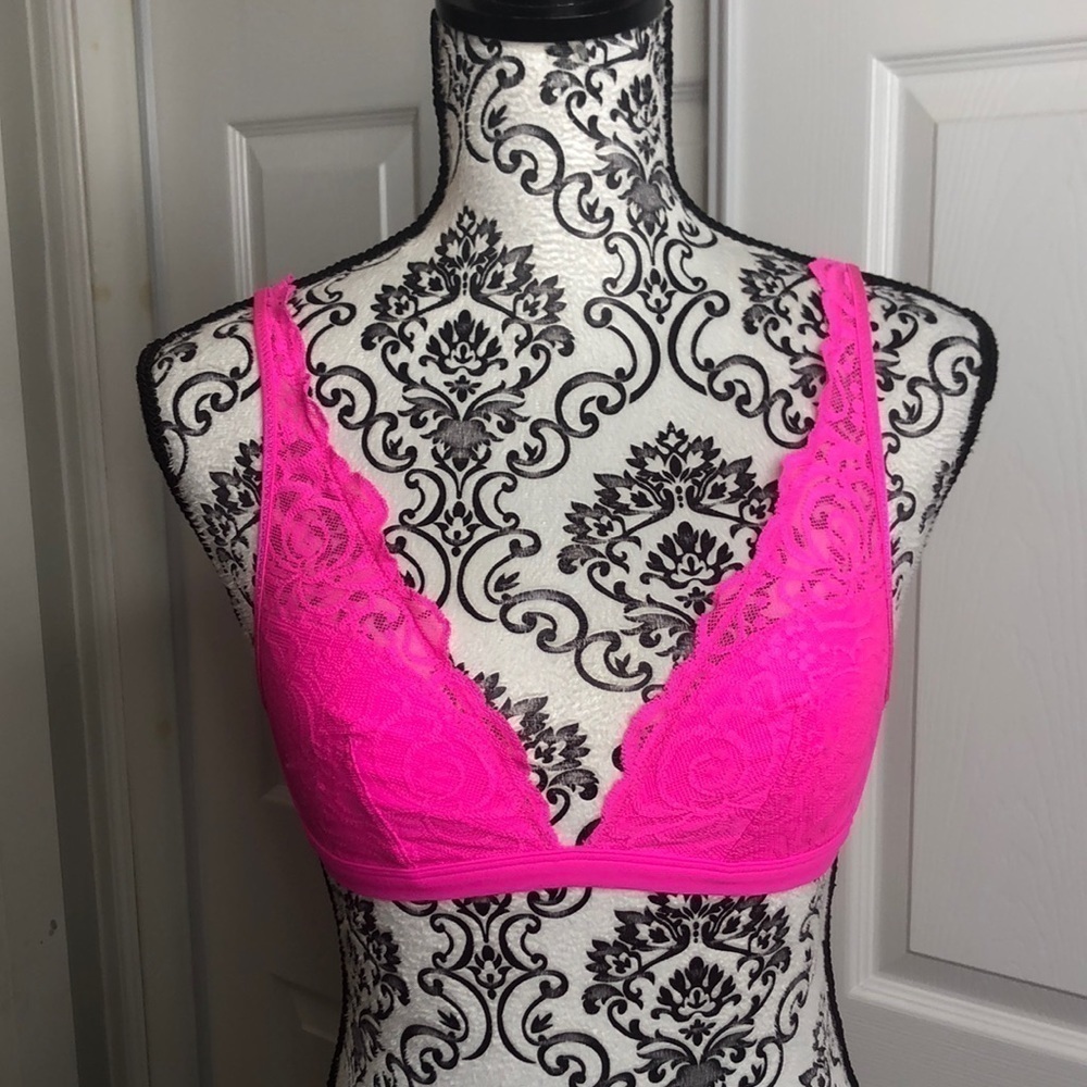 Pink‎ Bralette Lace Plunge Hot Pink S